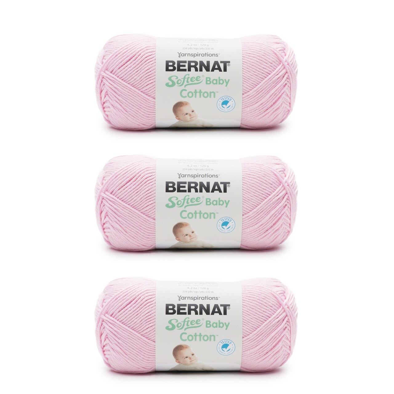 Bernat Softee Baby Cotton Petal Yarn - 3 Pack of 120g/4.25oz - Blend - 3 DK (Light) - 254 Yards - Knitting/Crochet